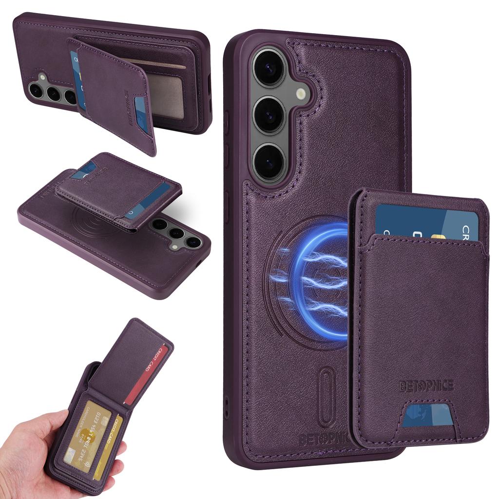 For Samsung Galaxy S24+ Magnetic Case BETOPNICE RFID Blocking Leather Phone Back Cover with Detachable Card Bag