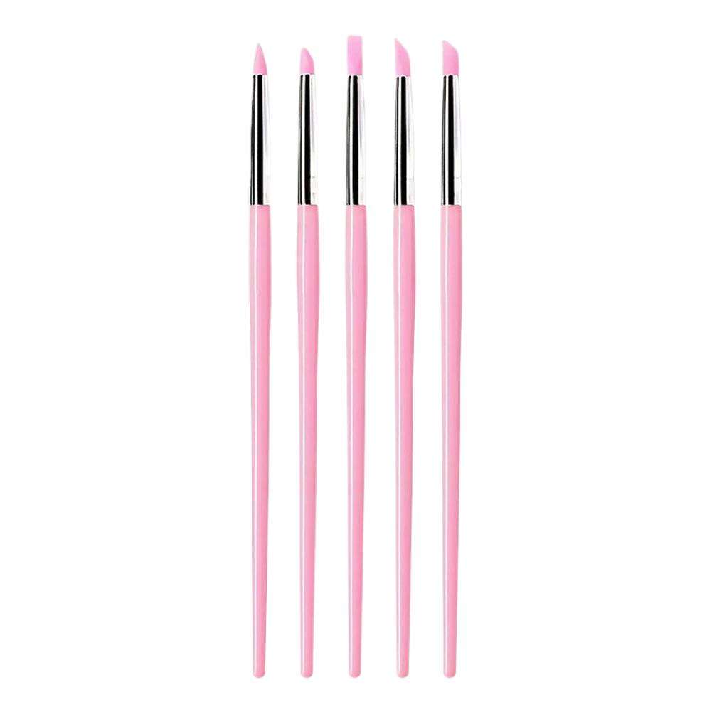 5 Pezzi Pennello per Unghie in Silicone Intaglio Goffratura Vuoto Modellante Gel Rosa Nail Art Scultura Penna Pennelli da Disegno
