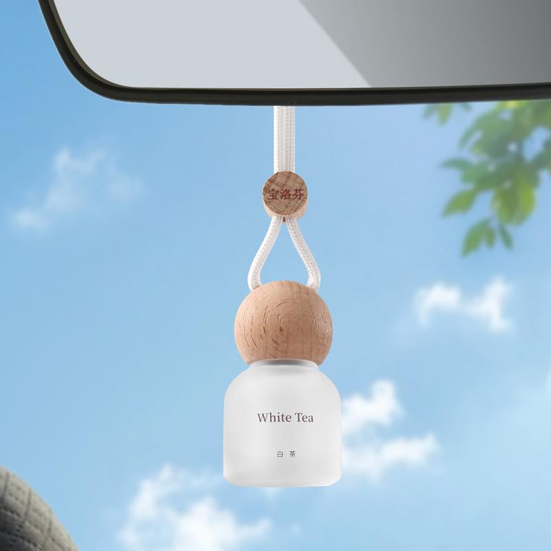 Natural Wood Hanging Aroma Pendant for Car and Home – Slow-Release Glass Bottle Freshener