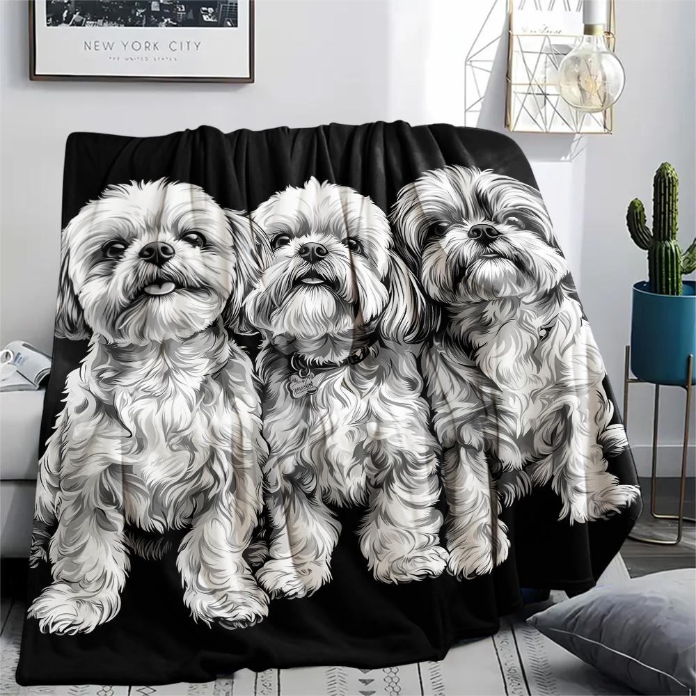 

Black Shih Tzu pattern Flannel Blanket, High quality Comfortable for All Seasons, Home Decor, Warmth and Comfort, Perfect for Gifts. 80cm x 120cm