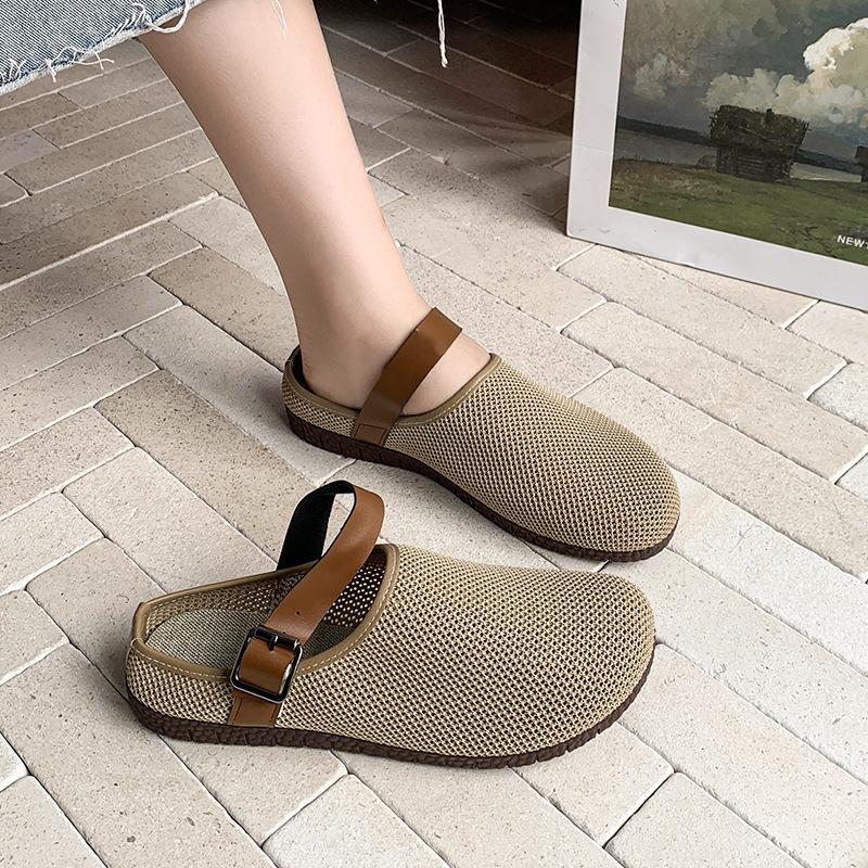 Women's Flyknit Closed-Toe Slides - Breathable Retro Sandals with Cloud Cushion Sole, Versatile Outdoor-Ready Mules for Daily Outfits