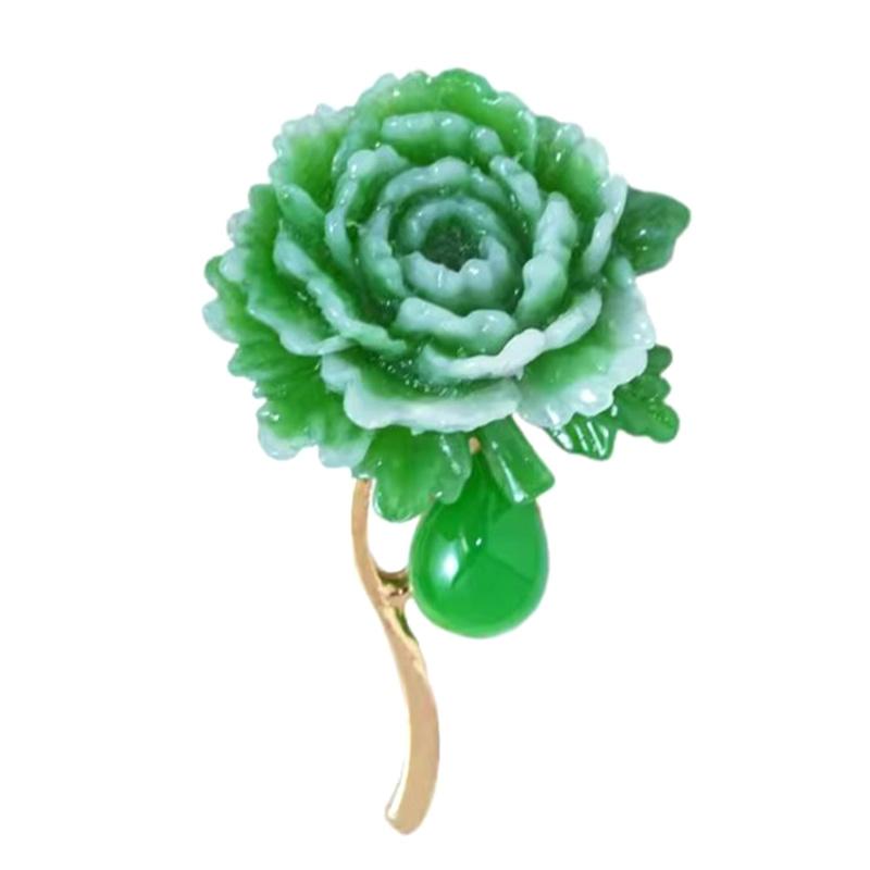 Exquisite Green Peony Flower Brooch For Women Girls Vintage Anti-Slip Pins Versatile Corsage Clothing Accessories Gifts
