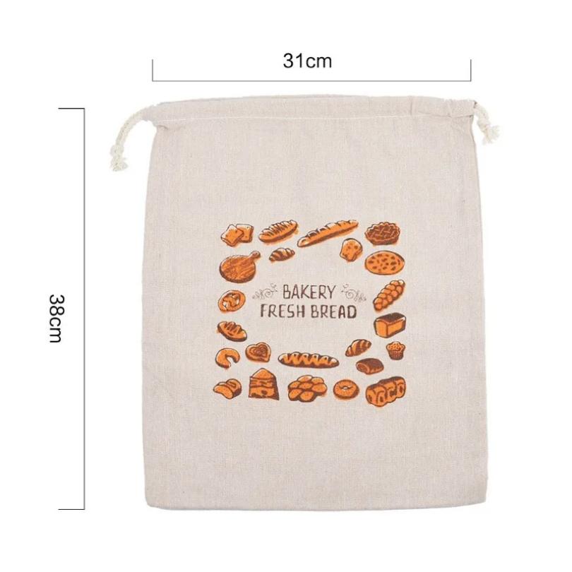 Linen Bread Bags Reusable Drawstring Large Washable Storage Food Accessories Home Unbleached Kitchen Organizer