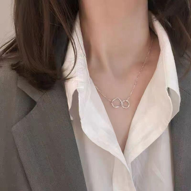 Necklace Female Cold Wind Simple Twisted Double Ring Niche Design Trendy Necklace Female Collarbone Chain Neck Chain