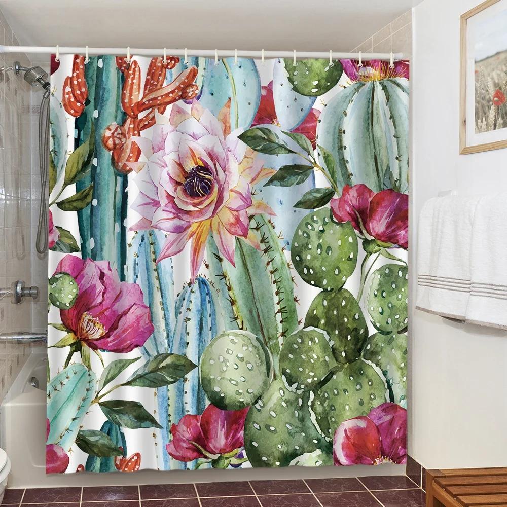 Cute Dinosaur Funny Shower Bathroom Curtain Waterproof Cat Green Leaves Fabric Pastel Toilet Door Curtains Modern Marble Cortina