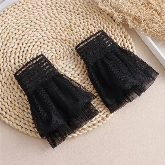 Women Detachable Sleeve Fake Cuffs Female Lace Thin Pleated Flare Sleeve False Cuffs Ruffles Wristband Decorative Accessory