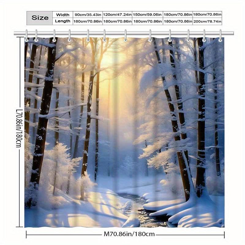 JIT1pcs Winter Snow Forest Landscape Shower Curtain, High-end Elegant Bathroom Curtain, Bathroom Decoration Pattern