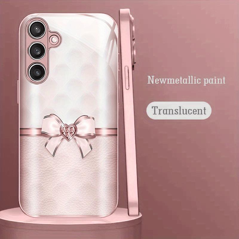 Pink Diamond Bow Pattern Pink Metallic Paint Tempered Glass Phone Case for Samsung Galaxy S24 S23 Ultra  S22 Ultra S20 Ultra 56