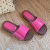 Fashion Rivets Pointed Toe Platform Sandal Patent Leather Square Heel Open Toe Slide Sandals Simple Comfortable Non-slip Beach Shoes