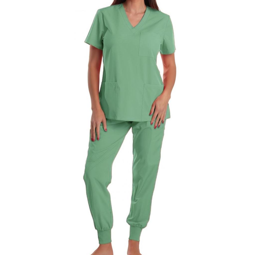 Women's Loose And Comfortable V-neck Short Sleeved Workwear With Multiple Pockets Suit Set