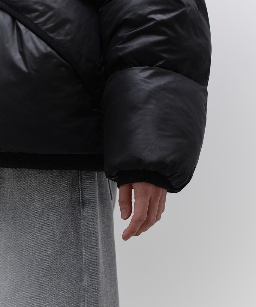 Musinsa Standard Glossy Ripstop Hooded Short Padded Jacket [Black]