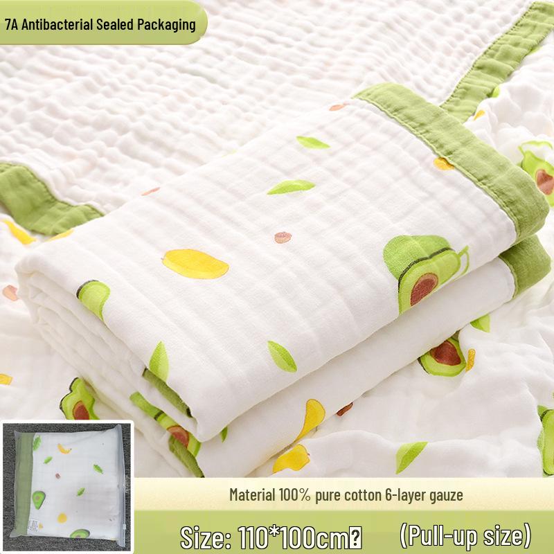 

7A Антибактериальное детское банное полотенце-пеленка: Хлопок класса А, Шестислойная марля, Мультяшный принт, Очень большой для новорожденных 110x110cm (7A Antibacterial Individual Pack)