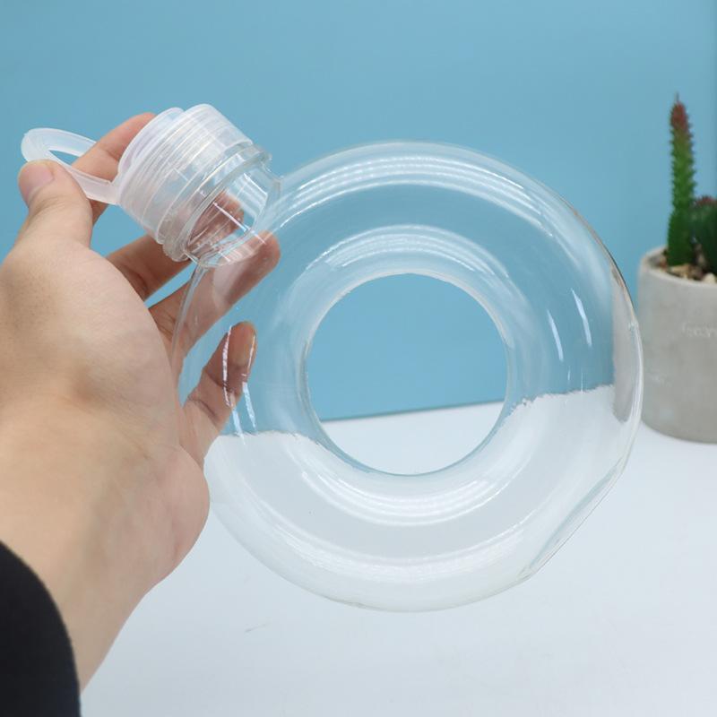 

500ML Cute Donut Kids Water Bottle Leak-Proof Travel Cup with Handle Ring Anti Fall Transparent Drinking Bottle 500ml