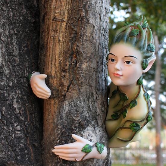 Elf Statue Fairy Tree Hugger Waterproof UV Resistant Simple Installation Fairy Garden Ornament Figurines Tree Hugger