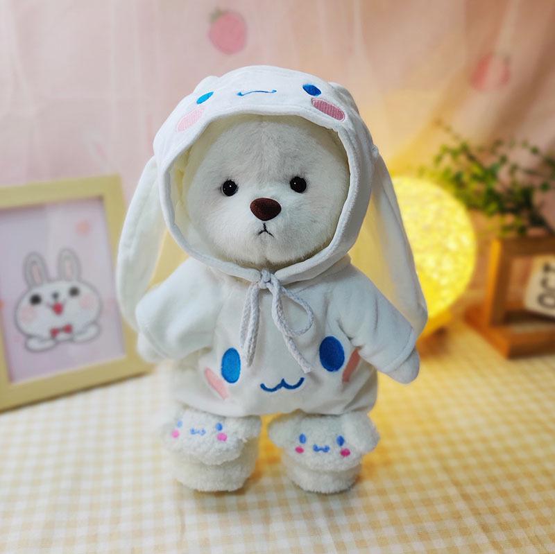 Medium Bear Outfit - Blue Pink Striped Carrot Overalls Set