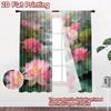2D Flat Printing 2pcs Curtain Party Window Curtains Waterfall with Pink Lotuses Digital Printed Polyester Drapes Holiday