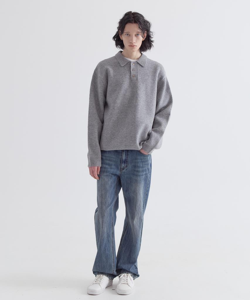 EZIO Natural Button Collar Knit_Melange Gray
