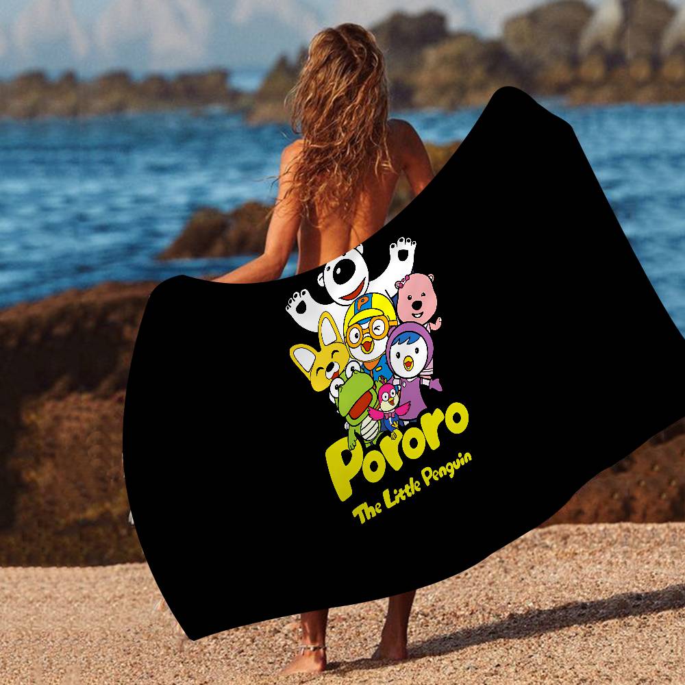 Asciugamano da Spiaggia Stampato in Microfibra Carino Cartoon P-Pororo per Alpinismo Yoga Spiaggia Nuoto Corsa Asciugamano Morbido Assorbente
