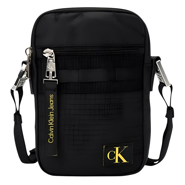 

Calvin Klein Embroidered Logo Hardware Zipper Closure Fabric Shoulder Crossbody Bag Men bags Black HP1777-001 Black
