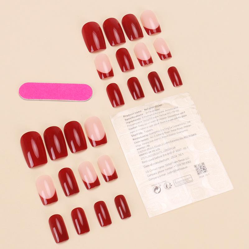 Evropské a americké falešné nehty French Manicure - 24 kusů samolepek v nude colorblocku
