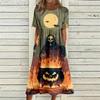 Women's Casual Round Neck Dress with Pockets Halloween Print for Party and Everyday Wear