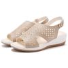 In Summer, the New Hollow Leather Beef Tendon Sole Fish Mouth Sandals Thick-soled Wedge Heel Mother Leather Sandals