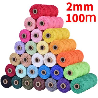 2mm 100m 100% Baumwollseil Bunte Schnur Makramee Schnur Schnur Faden Party Hochzeit Dekor Zubehör Home Textil Handwerk DIY Schnur