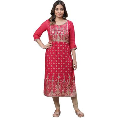 Aurelia Pink Foil Pattern Lace Straight Long Kurta