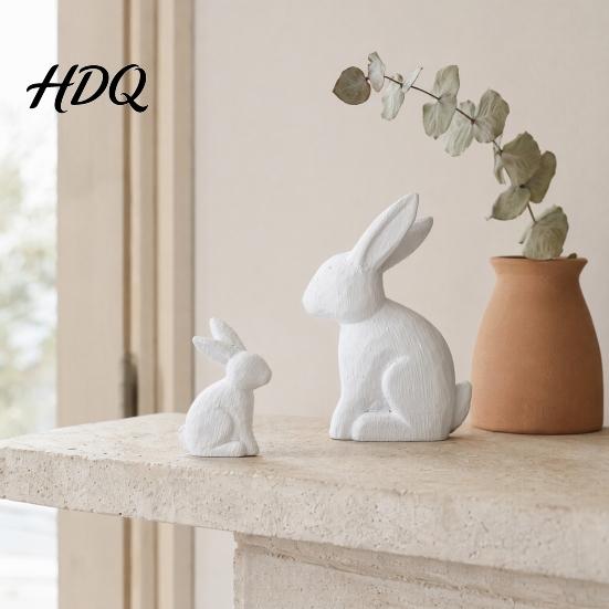 Rabbit Figurine With Stable Base 2Pcs Distressed Statue Vintage Bunny Figurines Easter