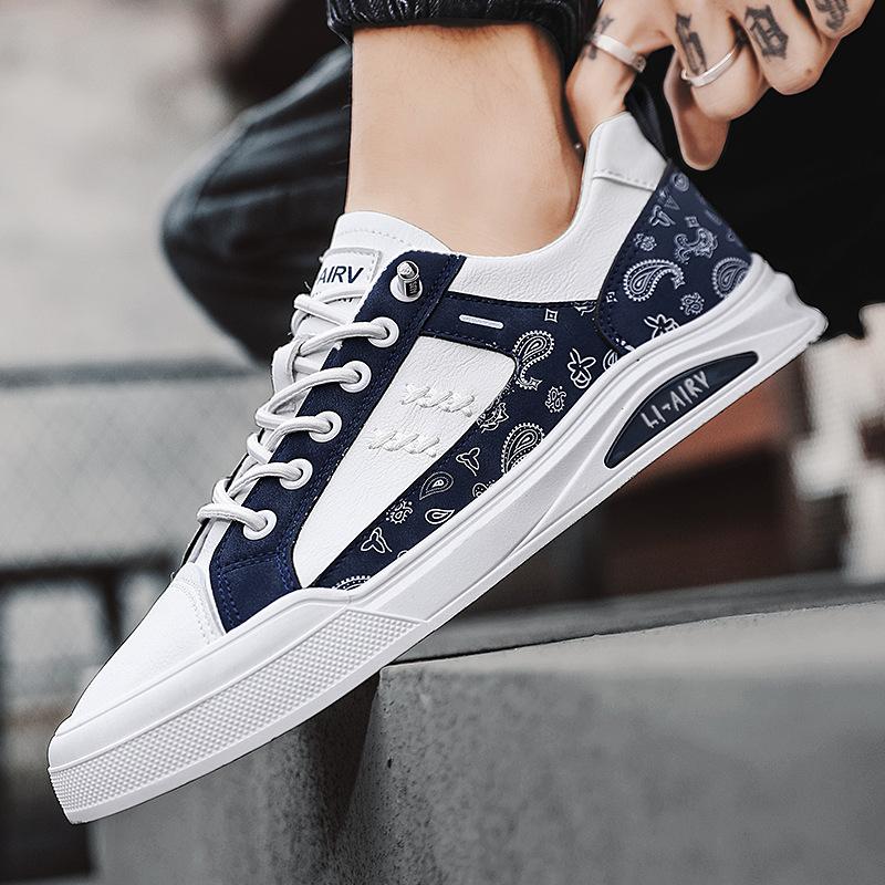 

Leather platform white shoes popular muffin men s shoes Korean version casual board shoes four seasons spring new breathable sports shoes 44 темно-синього кольору