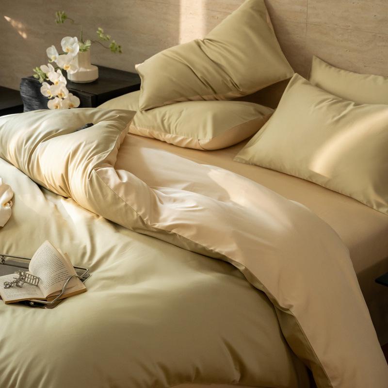 Maternal And Infant Grade A 100 Long-Staple Cotton, Solid Color Matching 4Pcs Set, Pure Cotton Satin Quilt Cover, Mattress Bed Sheet