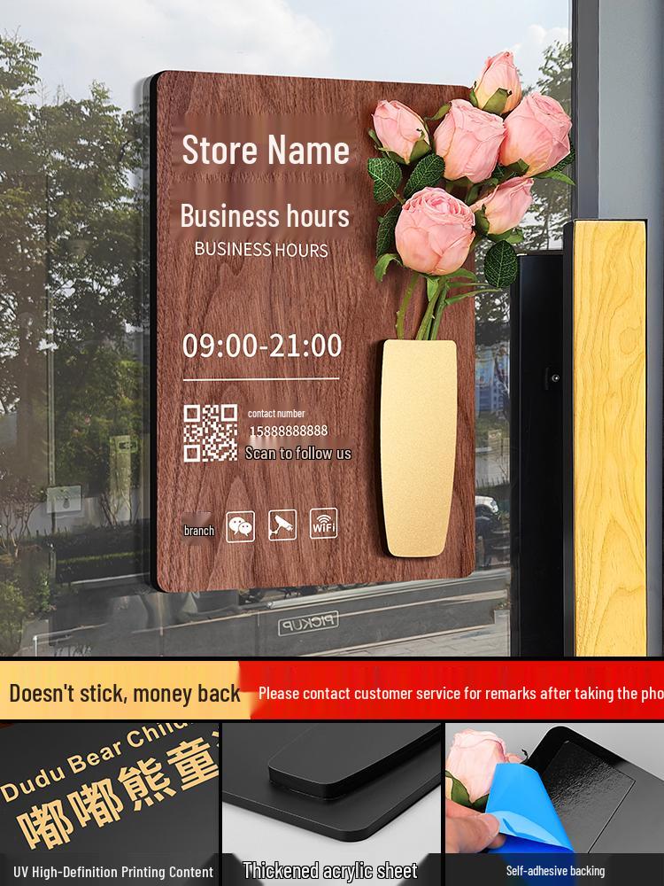 Custom Acrylic Business Hours Door Sign Sticker for Storefronts