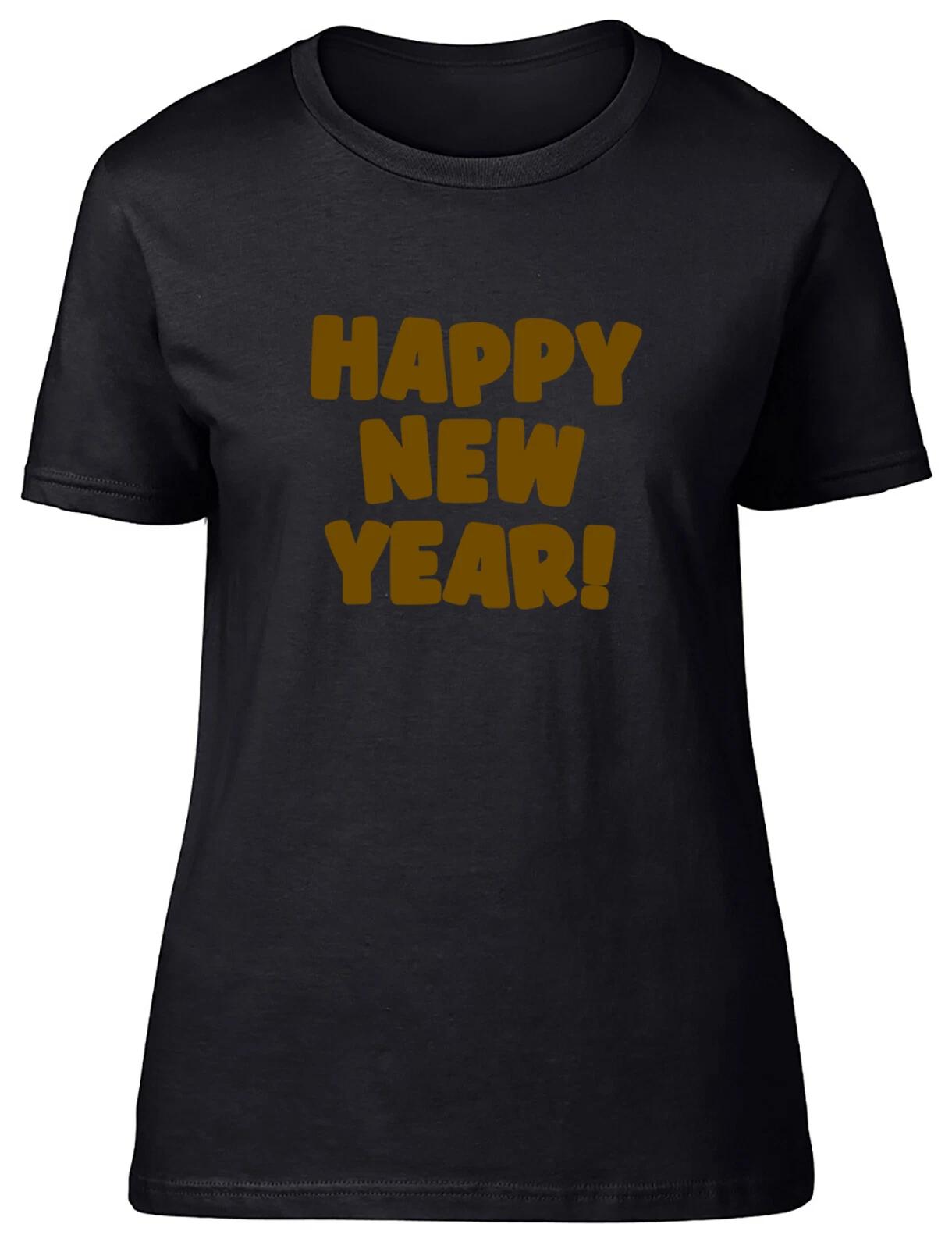 Happy New Year- Gold Fitted Womens Ladies T Shirt XXL