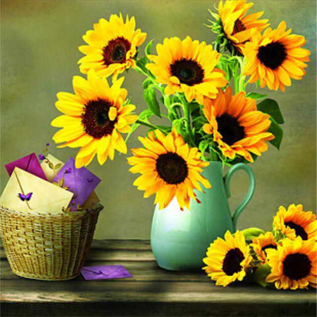 DIY 5D Diamond Painting Flower Sunflower Diamonds Embroidery Full Round Drill Mosaic Flowers