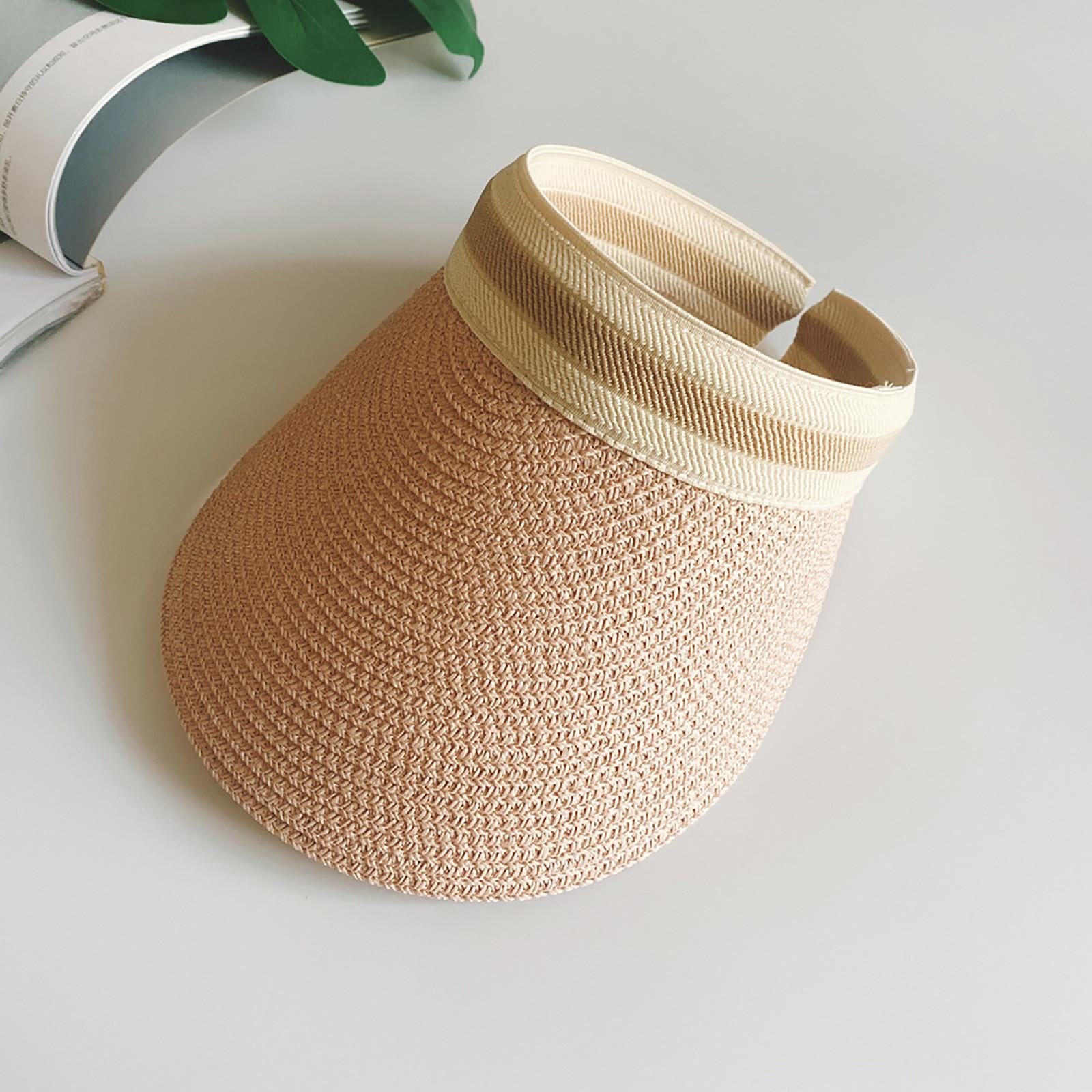 

(проектор)Шляпы с солнцезащитным козырьком для женщин, широкие соломенные козырьки, женские складные пляжные козырьки, летняя пляжная шляпа с хвостиком One Size розовый