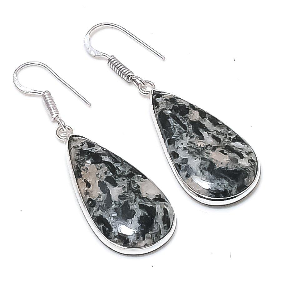 Natural Hornblende Stone Gemstone 925 Sterling Silver Jewelry Earring 1.93  AEE-10917