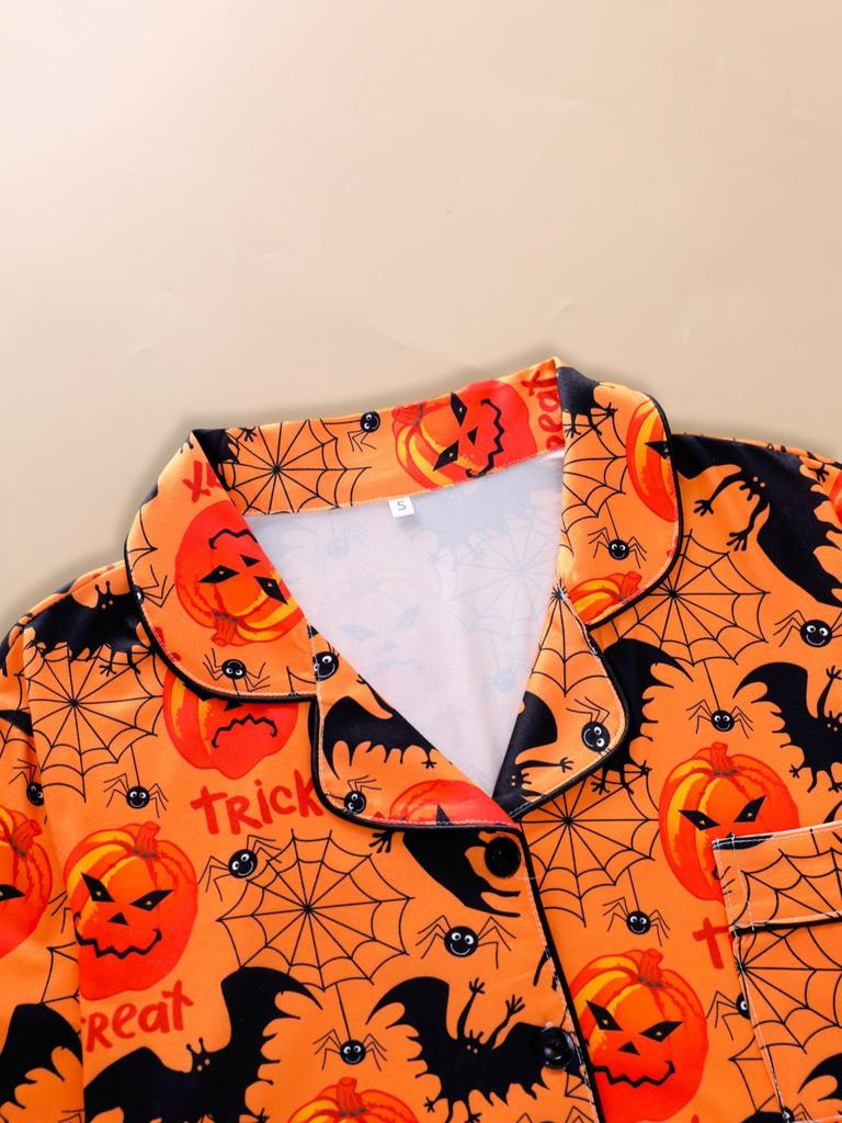 2025 Women's Long-Sleeve Pajama Set: Halloween Lapel Homewear for Spring & Autumn