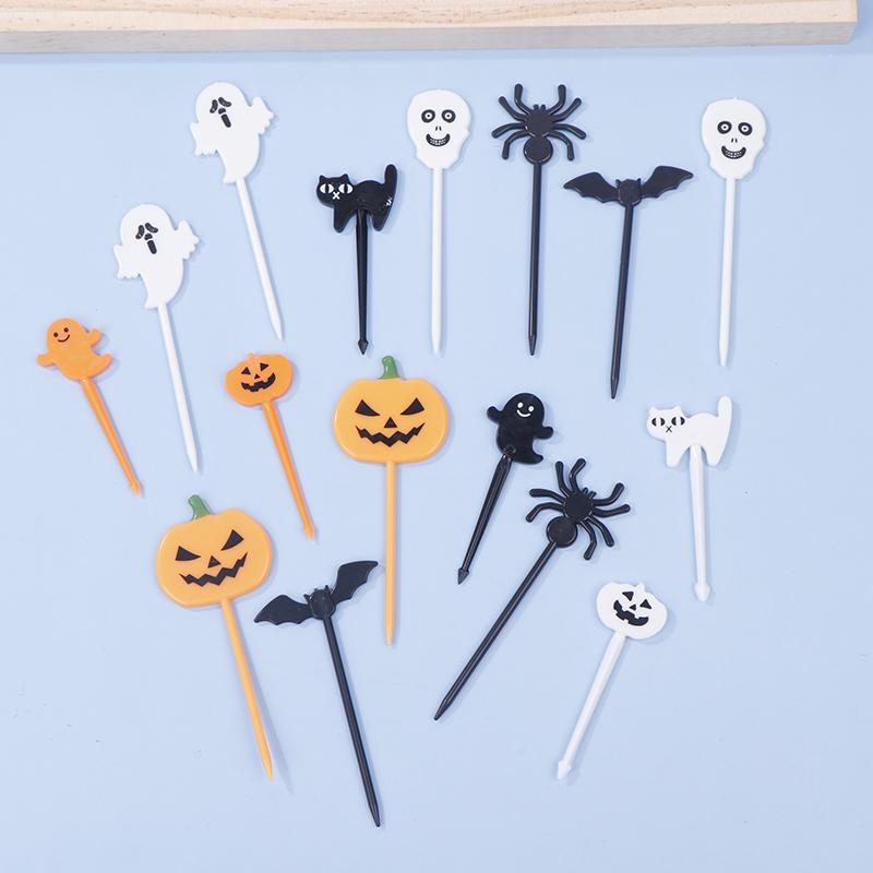 6/10/12 Stück Obstgabel Mini Cartoon Kinder Snack Kuchen Dessert Pick Zahnstocher Bento Mini Mittagessen Halloween Party Dekoration