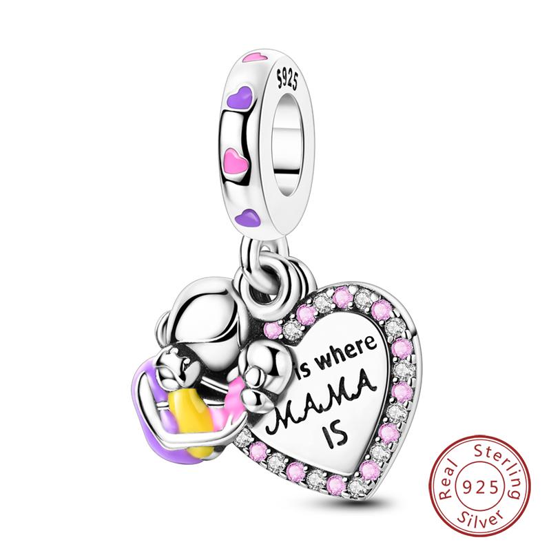 Mother'S Day Copper Pink Heart Shape Embrace Mom Charms Pendants Fit Qikaola Original Bracelet Diy Jewelry Gift