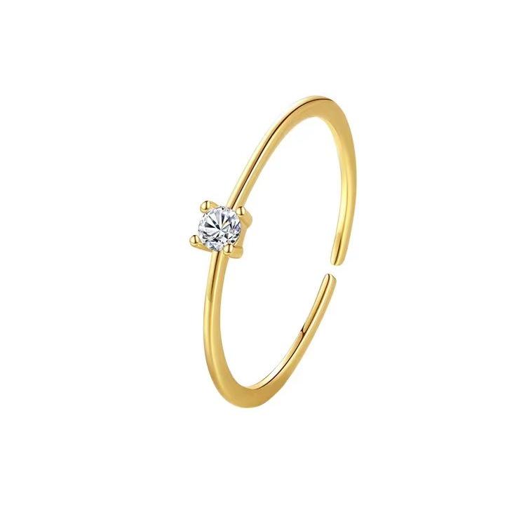 

Тонкое кольцо с одним бриллиантом с серебряным покрытием 925 пробы для женщин - Нишевый дизайн, Простое, Стильное, Роскошное кольцо на мизинец Adjustable