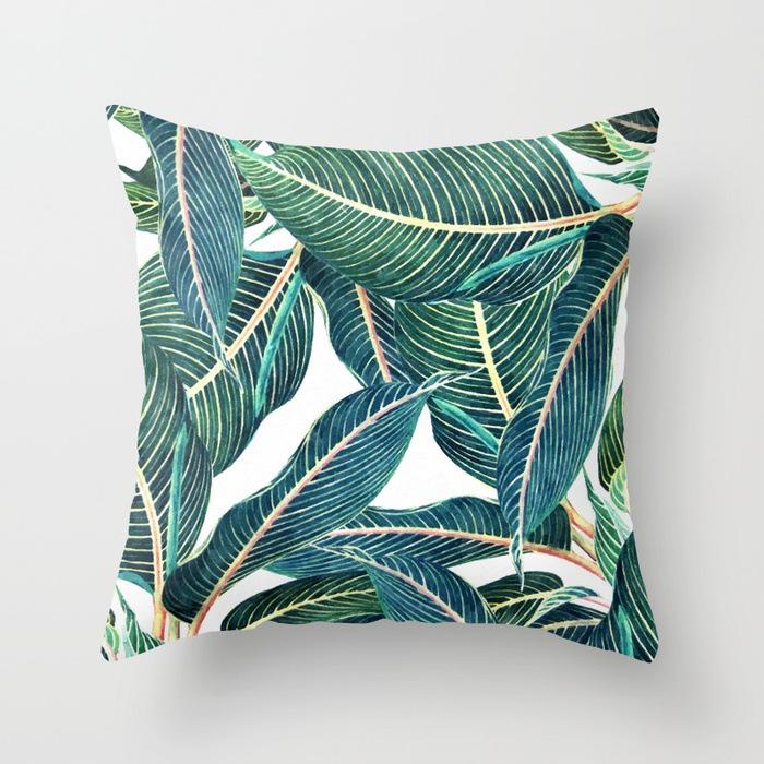 Fashionable Tropical Plant Polyester Pillowcase Office Fabric Sofa Cushion Cover Home Peach Leather Velvet Pillowcase