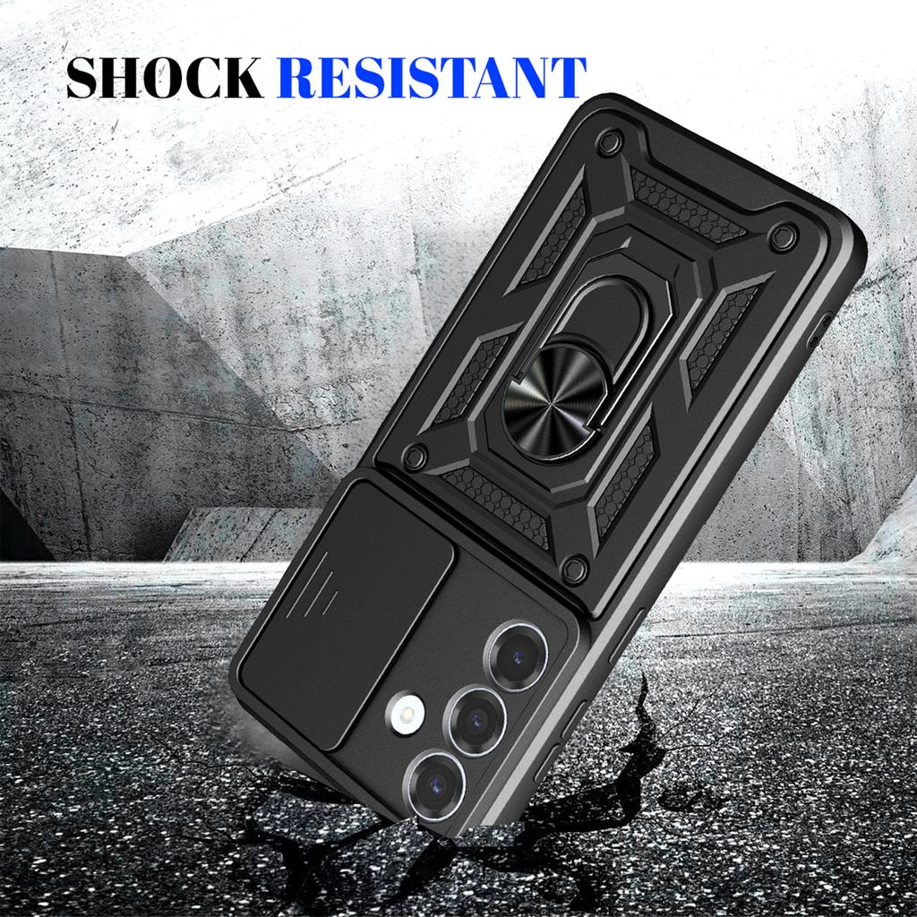 Lens Slide Camera Protect Armor Case For Samsung Galaxy S26 Ultra S2 Edge S24 S23 S22 Plus Phone Case Ring Holder Stand Cover