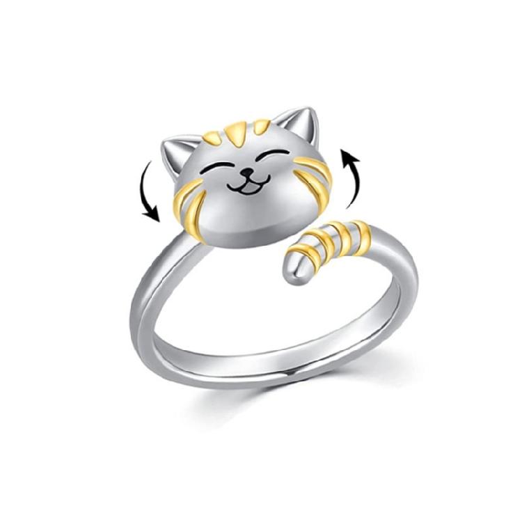 Cat Shaped Opening Adjustable Rings Alloy Material Finger Rings Gift for Women 1