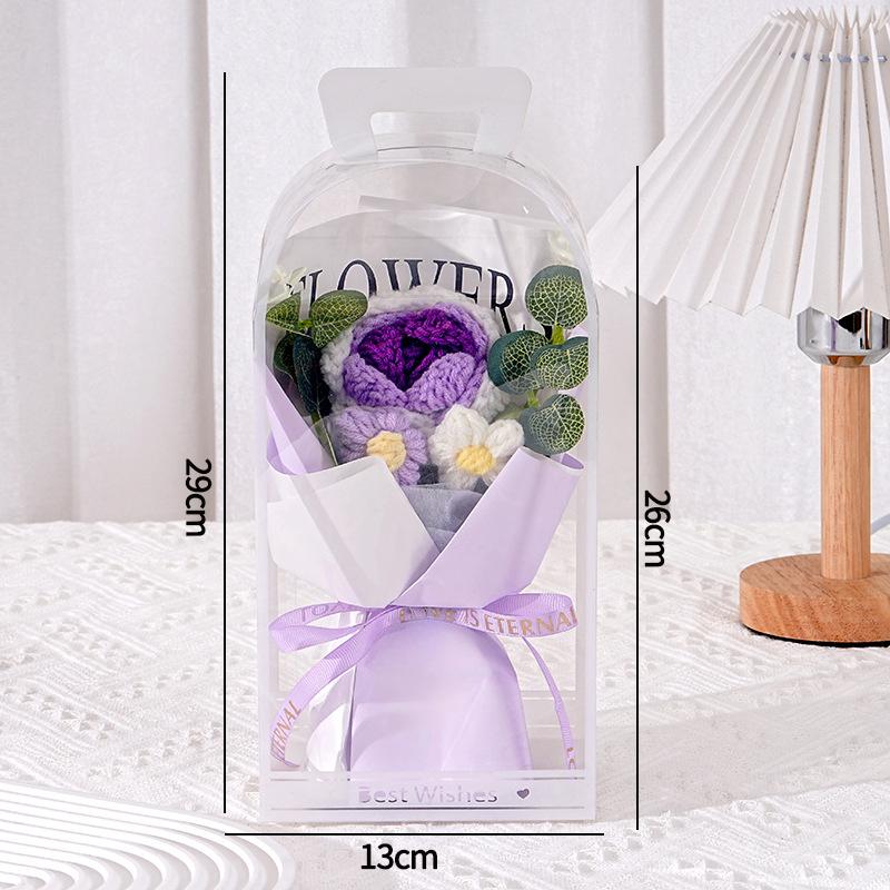 Crochet Puffs Rose Bouquet Finished Product Handmade Artificial Flower Decorations Valentine Mother Day Festival Souvenirs Gifts