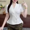 ZANZEA Women Summer V-Neck Casual Short Sleeve Blouse