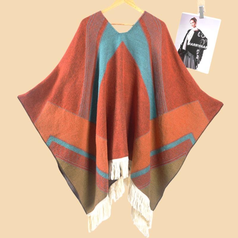 Thickened Shawl Women's Autumn and Winter Large Split Jacquard Warm Shawl Travel Premium Versatile Shawl
