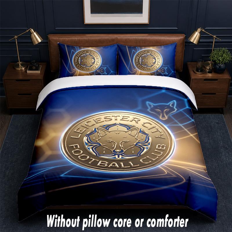 Leicester City Football Design Bed Bedding Set 1 Duvet Cover + 2 Pillowcases Soft Breathable Household Bed Linens