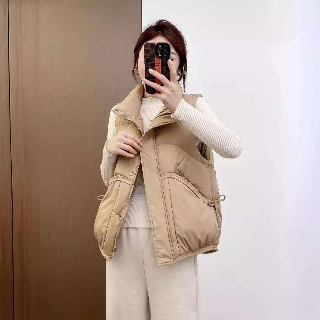 Down cotton vest women s outer wear 2025 five-star cotton jacket vest versatile winter vest warm jacket vest wholesale 3XL хаки