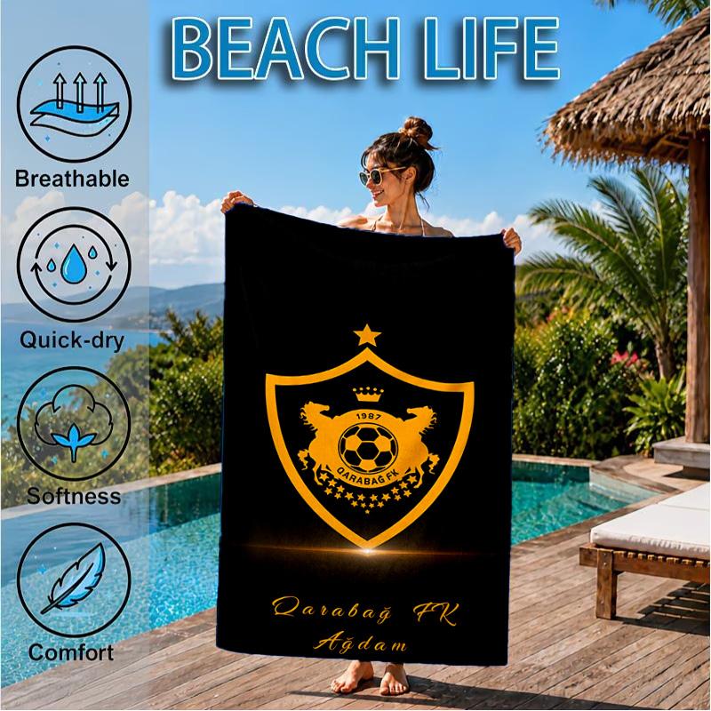 Qarabag Golden Crested Football Emblem Beach Towel, Quick-drying, Easy to Care for, Suitable for Both Fitness and Beach Vacations,Sports Essential