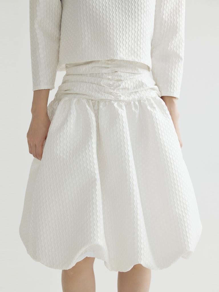 Bomnal Boutique Flower Balloon Midi Skirt _ White